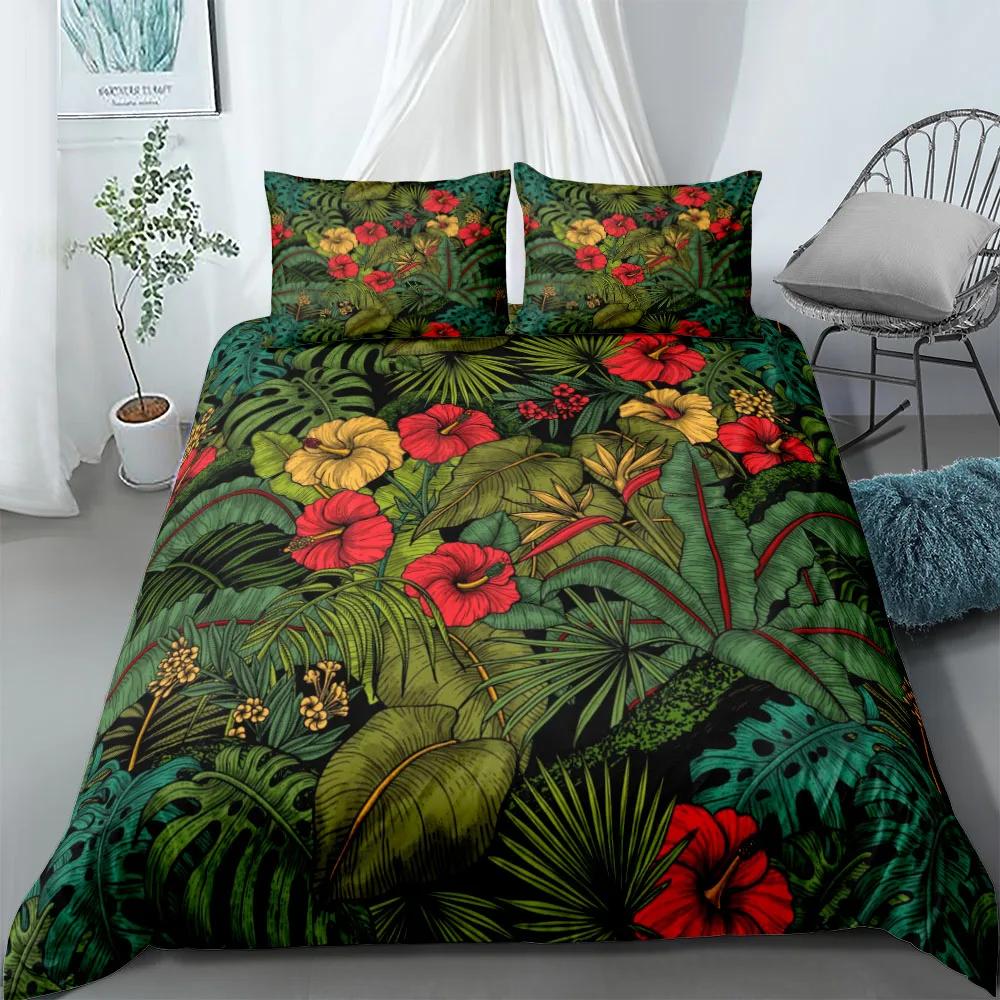 Tropical Palmtre Leaves Beding Set King Quen Double Ful Twin Single Sized Dimensions Soft with Soft Fabric Duvet Cover Pilow Case Bed Linen Set