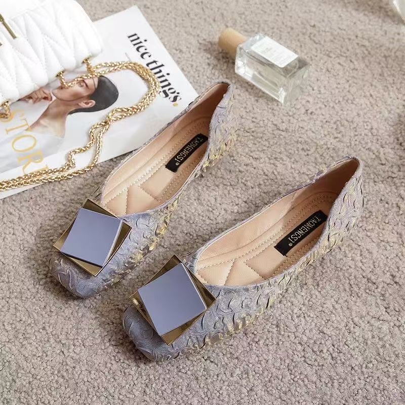 Fairy Wind Gentle Single Shoes Late Evening Wind Square Head Flat Bottom Laden Shoes New French Boat Shoes Female Summer Bean Shoes Female