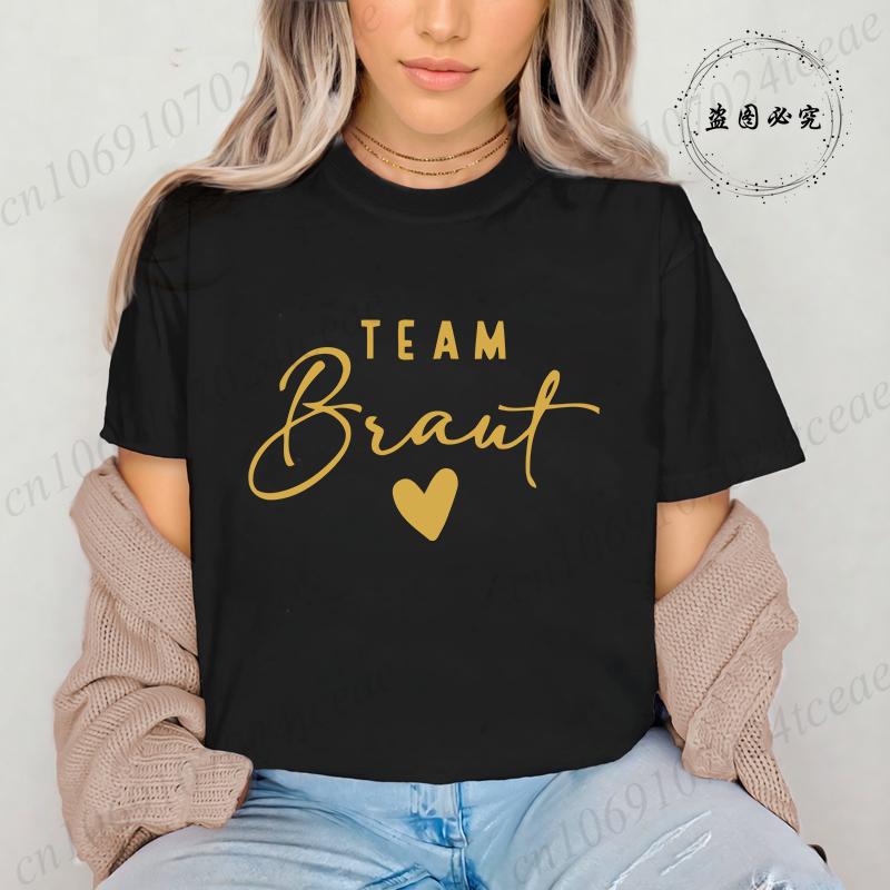 Women TShirts Casual Fashion BLACK Top JGA Team Bride Heart Design Womens Tee Shirts Team Braut Hen Party TShirts S02 S
