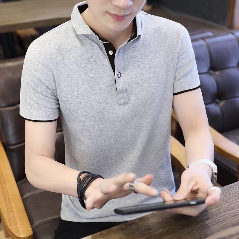 Men's Trendy Summer Short-Sleeve Polo with Korean-Style Color-Block Lapel