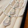 Retro High Quality Natural White Chalcedony Artificial Australian White Pearl Sweater Chain Necklace Autumn And Winter New Models