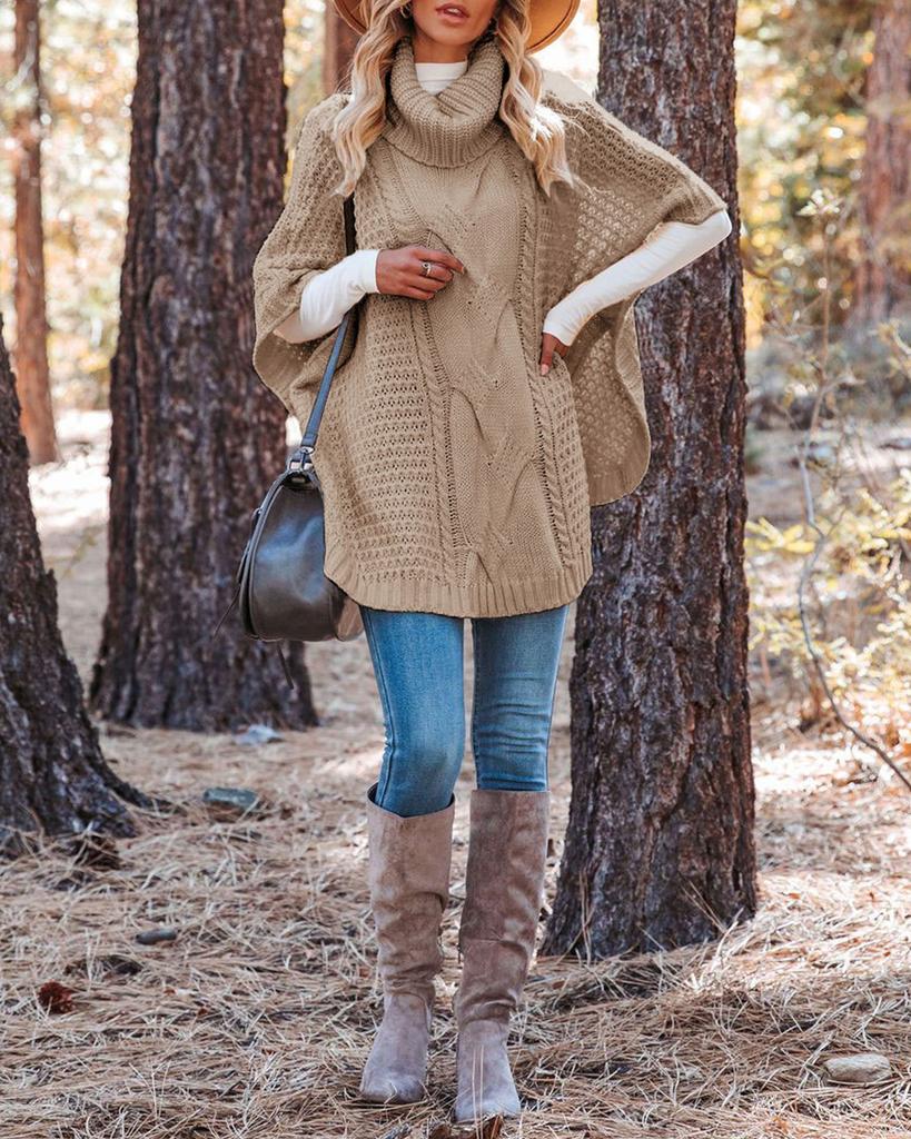 Autumn and winter new temu hot sale turtleneck twist shawl loose crew neck sweater