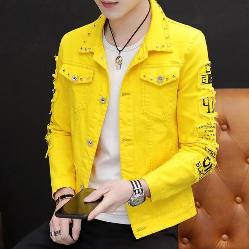 Men's Spring and Fall Denim Jacket Slim Riveted Jacket Jacket