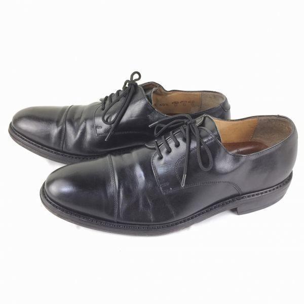 80s-90s Vintage Heyraud French Handmade Straight Tip Shoes Black Size 40.5 25.0-25.5(USED)