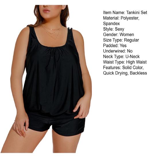 2 stk/sett Dame Tankini Sett U-hals Ermeløse Topper Høy midje Badebukser Sett Delt