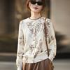 Cárdigan de lana con cuello redondo Invierno Nuevo Camiseta interior estampada para mujer Abrigo de lana holgado de viento suave