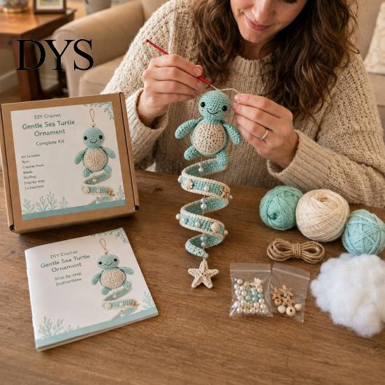 Easy Crochet Animals Pattern Ocean Theme Spiral Kit, Decorative DIY Art Craft, Bag Charms Making Assembly Hanging Ornament for Christmas Tree