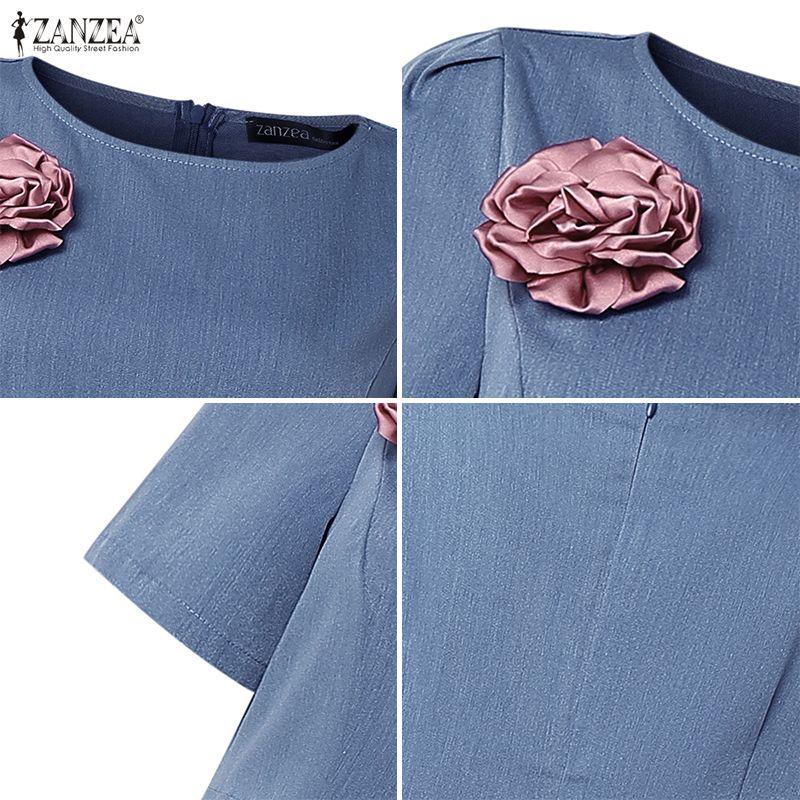 ZANZEA Women Casual Round Neck Summer Short Sleeve Elegant Dress