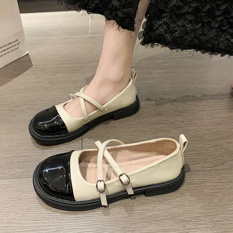 2025 Spring and Autumn Single Shoes Women's Flat-soled Small Fragrant Mary Jane Small Leather Shoes French Thick-soled Soft-soled Shallow Mouth W