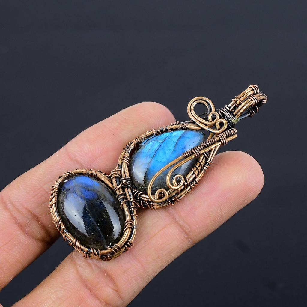 Labradorite Pendant, Handmade Gemstone 999 Copper Wire Wrapped Pendant Antique Jewelry, For Gift Silver Jewelry