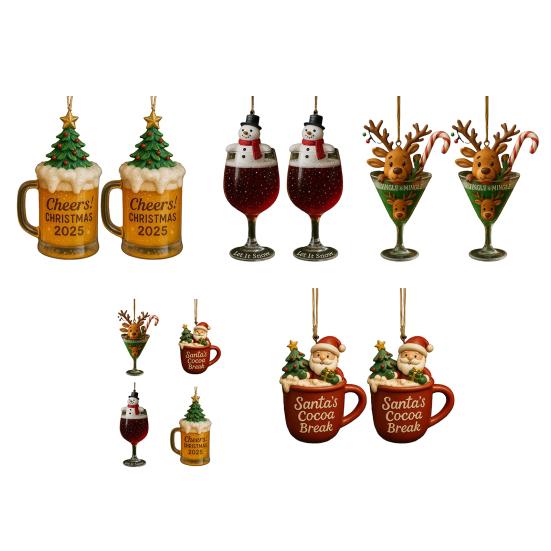 Christmas Drink Cup Ornaments Acrylic Hanging Decor for Tree Car Mirror Festive Birthday Party