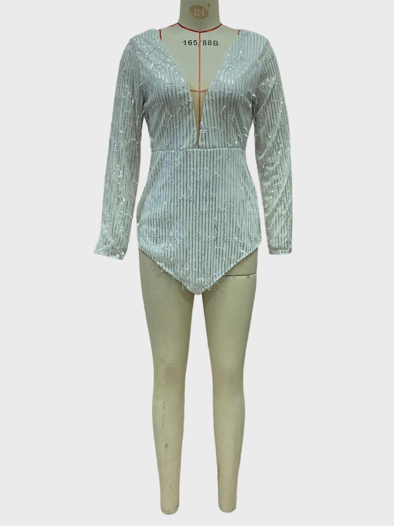 Minifustă cu paiete și franjuri cu decolteu adânc în V pentru femei europene și americane 2025