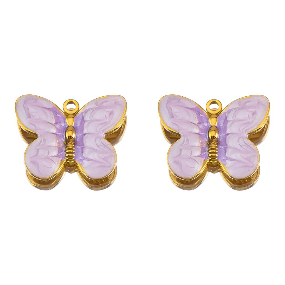 2pcs Stainless Steel 304 Multi-Design Enamel Pendant Lavender Purple Series For DIY Necklace Earrings Jewelry Findings Accessory
