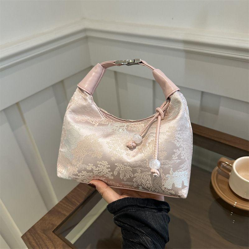 

Embroider New Chinese Style Bag for Women 2025 New Arrival Summer Commute Crossbody Bag Satin Versatile Handbag Pink(21*21cm)