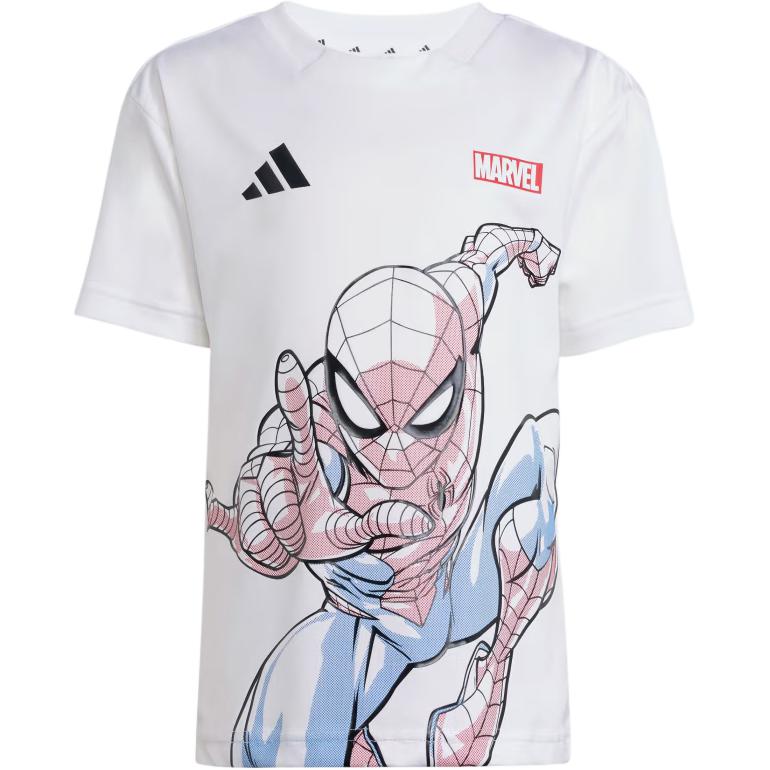 adidas Conjunto Esportivo Casual Marvel Colaboração Homem-Aranha Estampa de Logo Gola Redonda Manga Curta Shorts de Cintura Média Conjunto Infantil JF3655