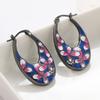Enamel Pink Flower Silvery Plated Hoop Earrings for Women Exquisite Vintage Party Holiday Daily Jewelry Accessories Gift