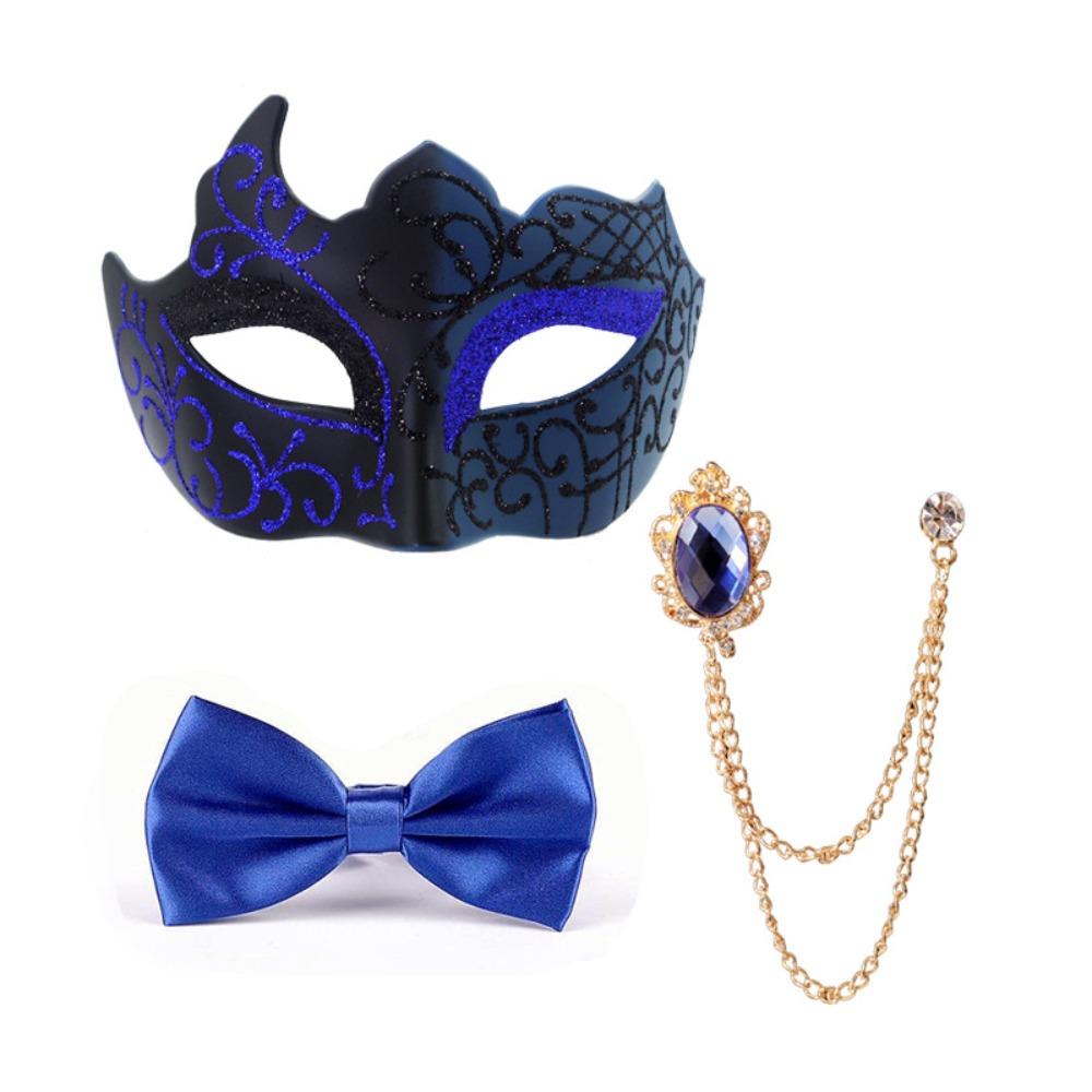 

3 piece set Gentleman Masquerade Mask Painted Masquerade Prom Mask Glossy Mask Bow Tie Set Adult синій