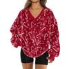 Women's Fashionable V-neck Christmas Printed Long Sleeved Casual Pullover Plush Warm Pocket Sweatshirt Top