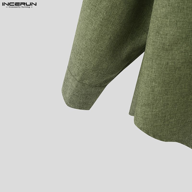 INCERUN Oversized Men Lapel Neck Long Sleeve Side Button Irregular Casual Shirts