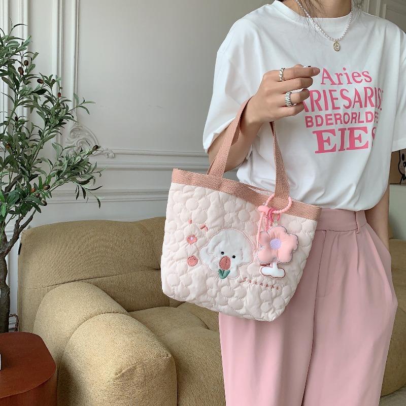 22 quilted flower handbag cute embroidered bento bag soft hand bag commute to work finishing bag