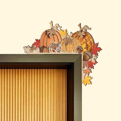 Autumn Pumpkin Door Corner Decoration Maple Pinecone Pumpkin Wooden Door Frame Sign Harvest Festival Front Door Edge Topper Sitter Ornament