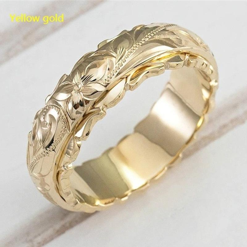 New Gold Suspended Carved Rose Flower Ring Environmentally Friendly Material European and American