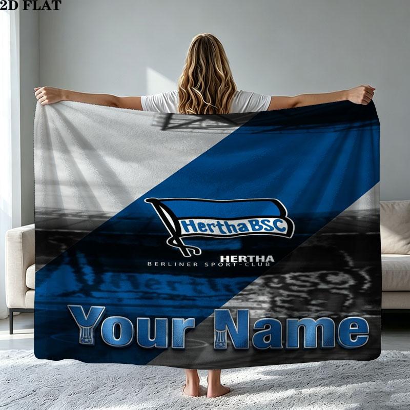 1PC Hertha BSC Custom Name Patterned Flannel Blanket Suitable For All Seasons for Home Decor Warmth and Comfort Gifts Holiday Present