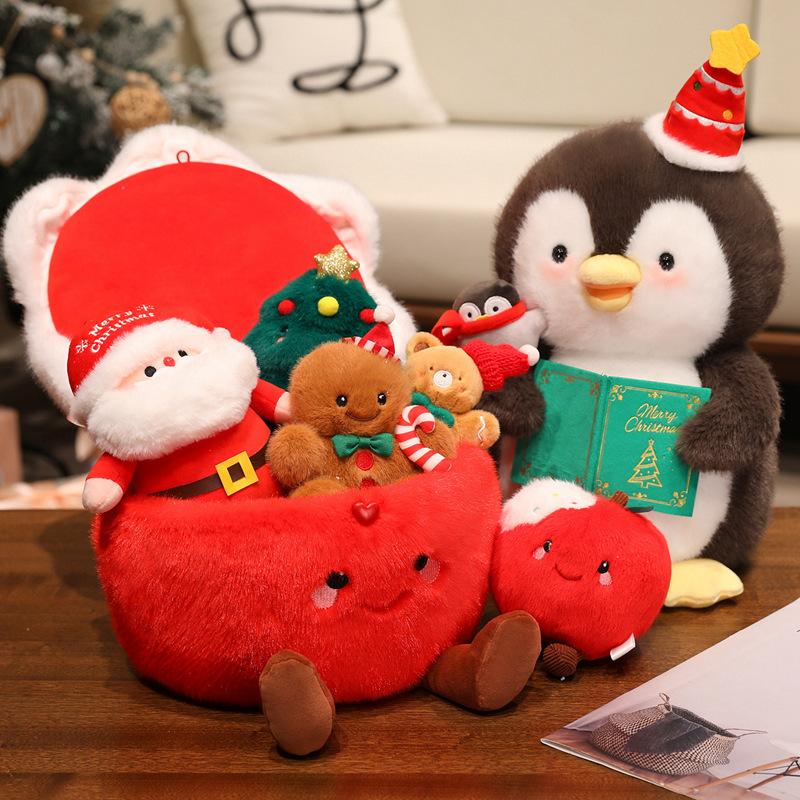 Adorable Merry Xmas Plush Toy Holiday Present Stuffed Gentle Santa Claus Gingerbread Man Sock Bell Tiny Xmas Tree Home Decor