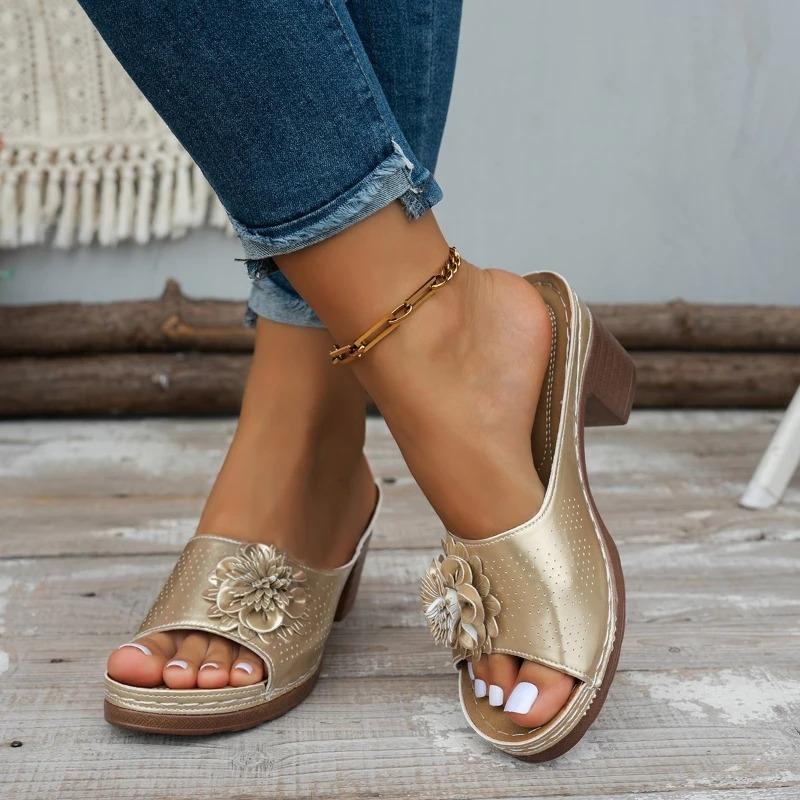 2025 New Women High Heels Slip On Sandals Summer Casual Comfortable Shoes Women Elegant Low Platform Sandals Sandalias