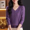 V-neck Sweater Women's Top Solid-color Knitted Sweater Loose and Casual Pullover Long-sleeved Warm Sweater