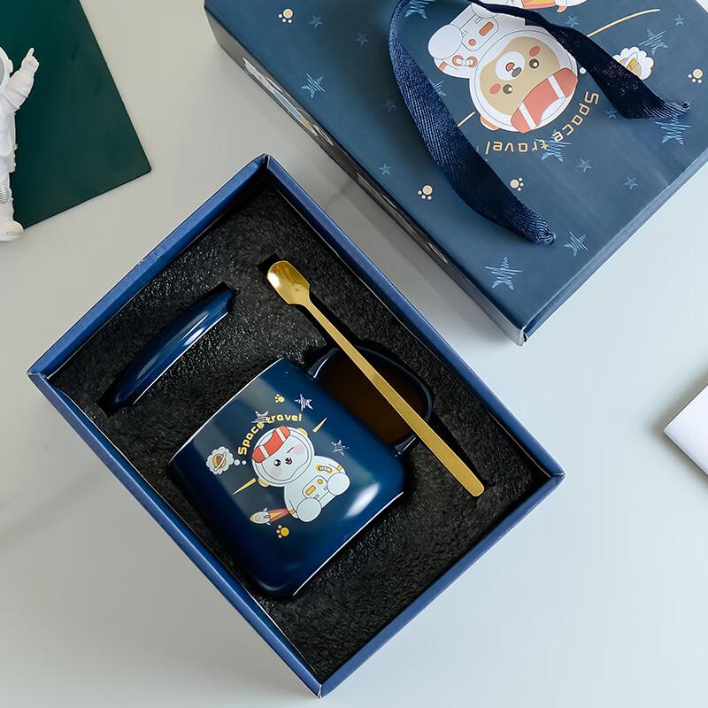 

Astronaut Rabbit Ceramic Mugs (Set of 2) with Lid & Spoon