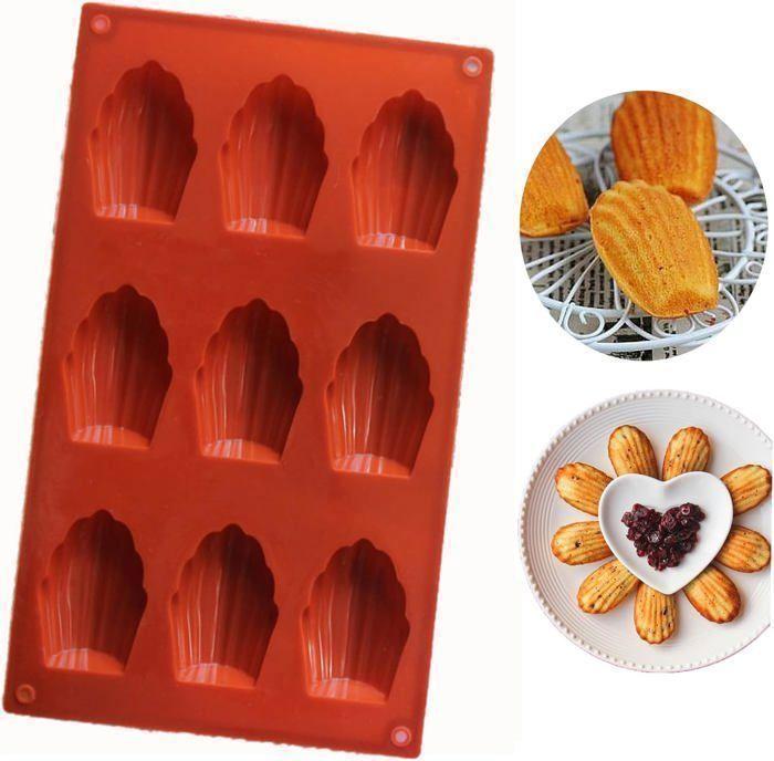 Lot De 2 moules à madeleines à 9 coquilles en silicone antiadhésif