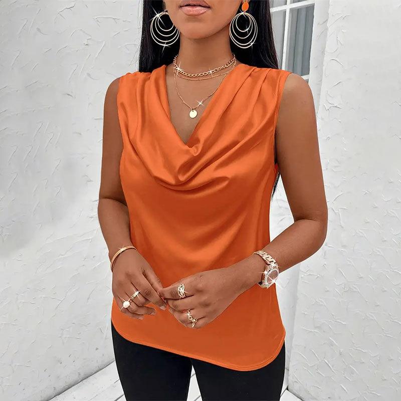 Women's Summer Throw Neck Satin Slim Sleeveless Vests