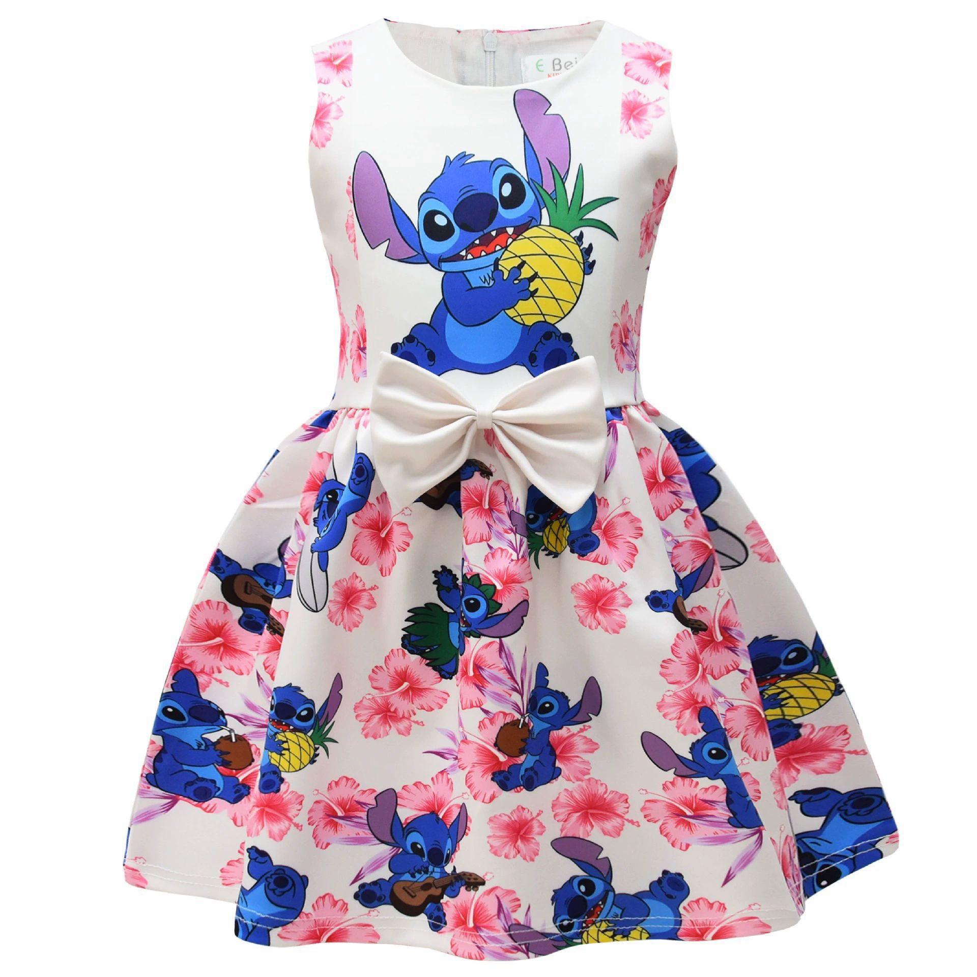 

New Summer Products, Interstellar Baby Stitch Girl Dress Dress, Medium Older Children S Bow Princess Dress 120cm