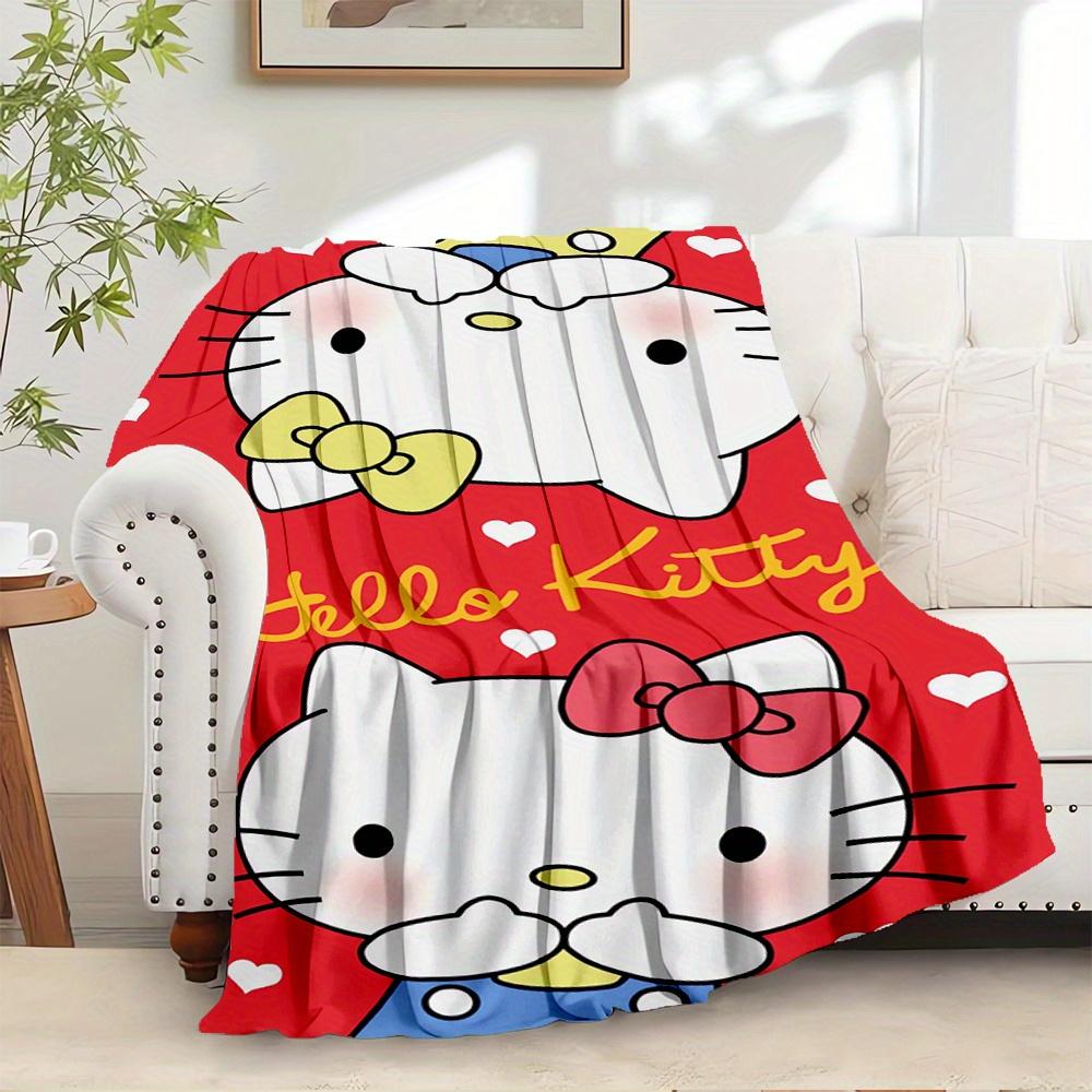 

For Hello Kitty, Bow, HeartsAnime-Themed Flannel Blanket, Glam Style, Digital Print, All-Season Comfort, Tear-Resistant, Knitted Craftsmansh 130x150cm