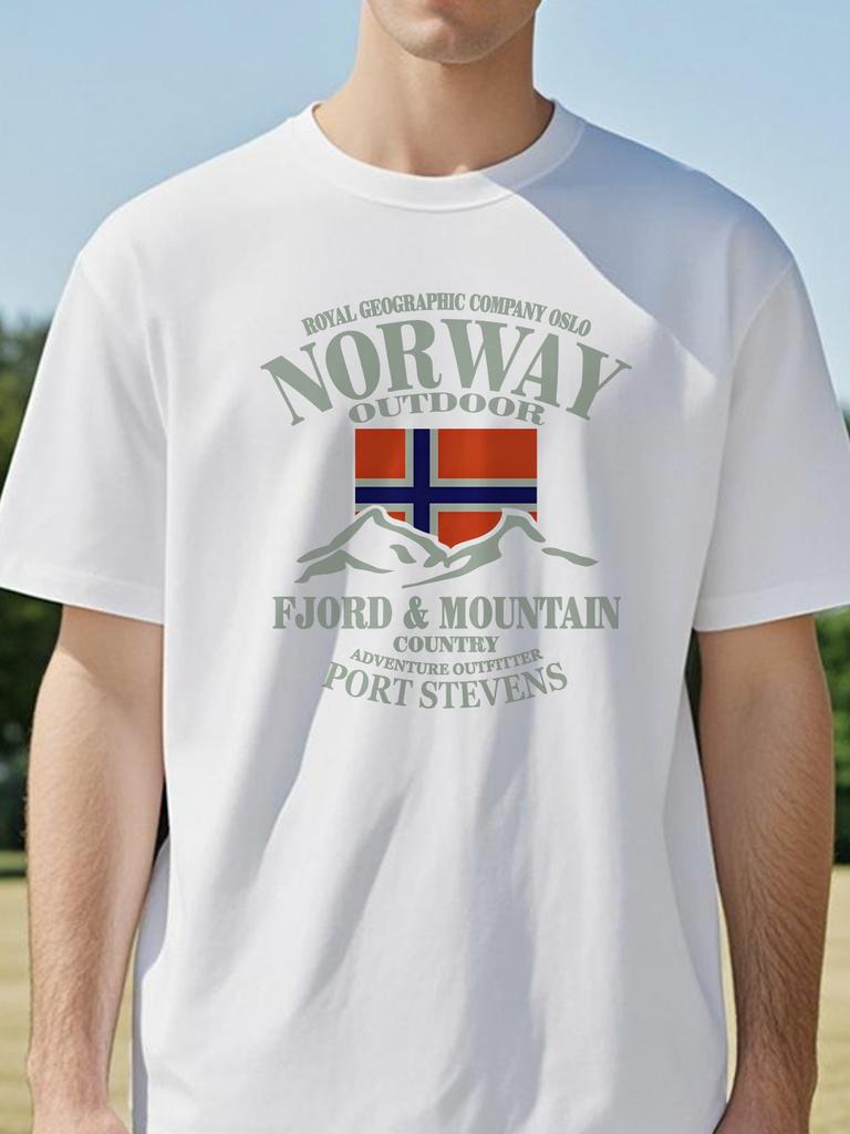 Norway Flag Fjord Mountain print graphic T Shirt Crazy Hip Hop Mens Shirt Crewneck  Short Sleeve Funny Tshirts o neck tees