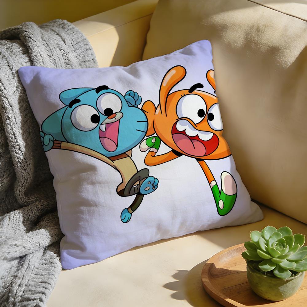 Cushion Cover Washed Linen Soft Breathable Decorative Case For Sofa Home Cartoon GGumball DDarwin Pillow cover