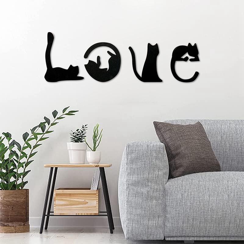 

Black Cat Wall Decor, Love Themed Cat Wall Art For Living Room, Bedroom, Kitchen, Wooden Cat Home Decorations For Cat Lovers one size