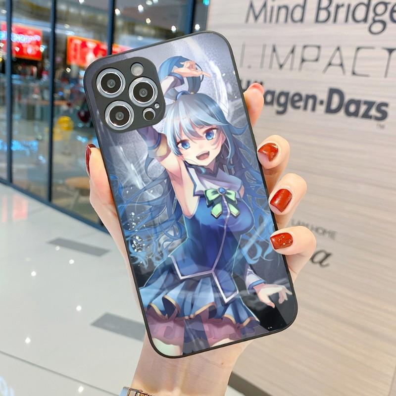 Husă de telefon drăguță Konosuba Anime Girl pentru IPhone 14 13 12 11 Pro Max X XR XS 8 7 Plus Husă de telefon din sticlă lichidă