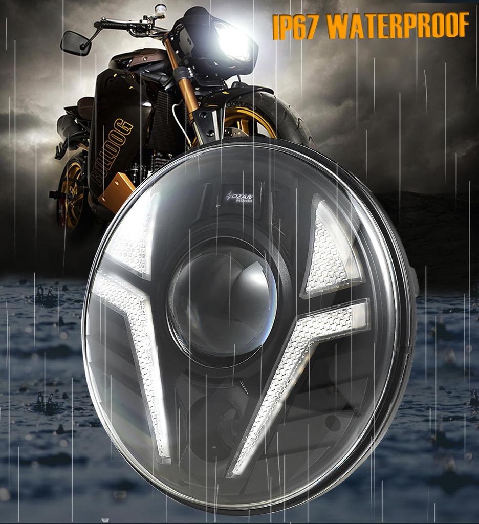 HENGTUAOTO 7 Inch LED Motorcycle Headlight Ultra Distance Auxiliary Spotlight with White DRL Amber Turn Signal Compatible with Street Softail Road