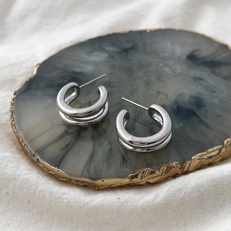 Korean Trend Double Layer Circle Stud Earrings - 2021 Fashion Metal Design