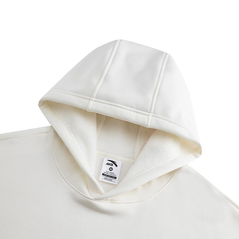 Anta Hooded Fleece Pullover Long Sleeve Knitted Casual Sweatshirt Unisex Sweatshirt Ivory 972618705N-3