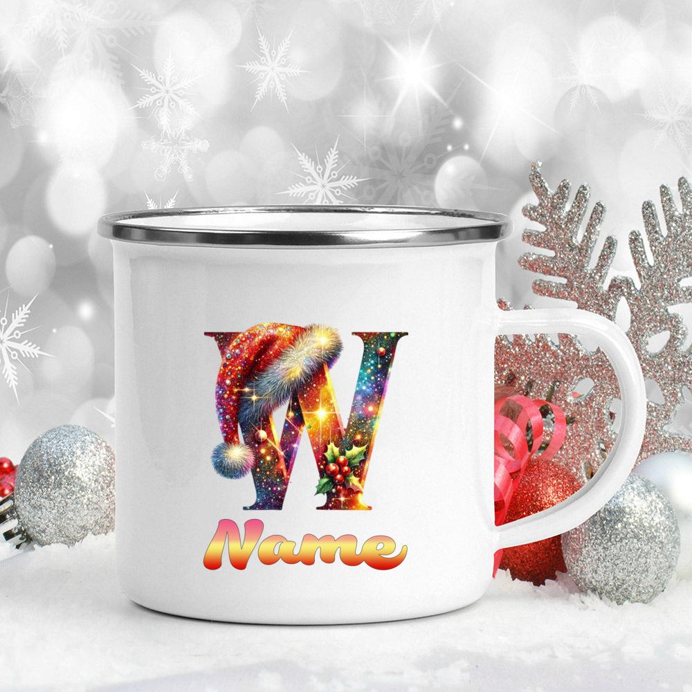 Personalized Cup Custom Name 26 Letter Juice Coffee Enamel Cups Large Capacity Mugs Christmas Gifts