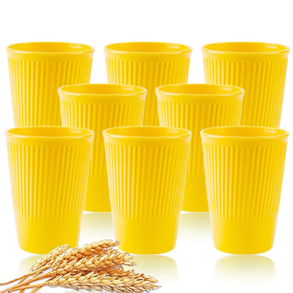 8Pcs Wheat Straw Stripe Couple Water Cups Multi-Functional Milk Coffee Mug Household Plastic Mouthwash Cup Drinking Accessories