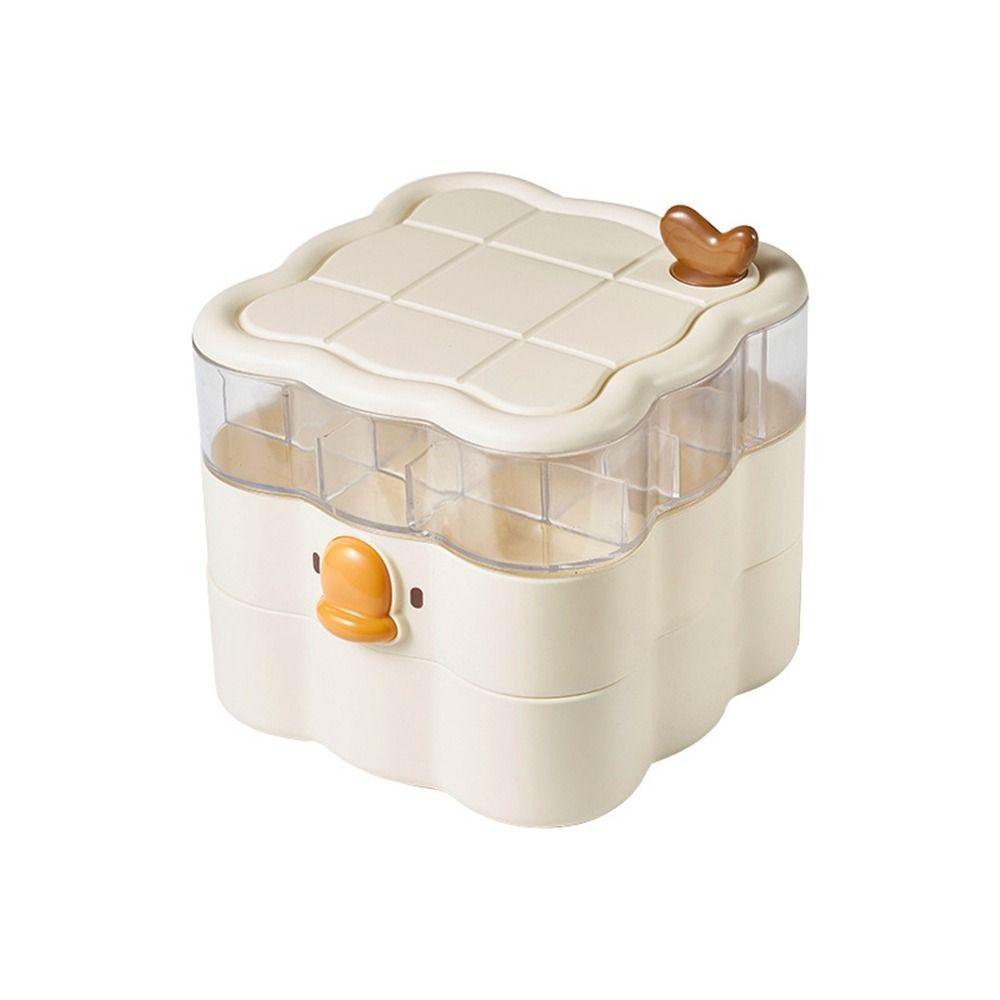 

Пластиковая мультяшная вращающаяся шкатулка для украшений, большая вместимость, многослойная шкатулка для хранения украшений с крышкой, экономящая место бежевый