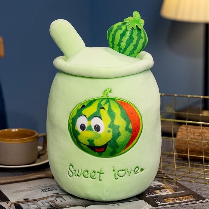 Cute Boba Milk Tea Plushie Toy Soft Stuffed Fruits Milk Tea Hug Pillow Balls Bubo Tea Cup Cushion For Kids