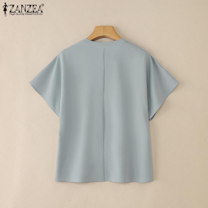 ZANZEA Women Casual V-Neck Loose Summer Short Sleeve Blouse