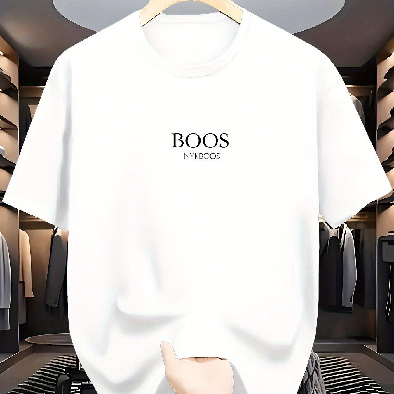 

Летняя мужская футболка из 100% хлопка, повседневная, свободного кроя, больших размеров, с принтом узора Boos , спортивная, удобная, с круглым вырезом и коротким рукавом S