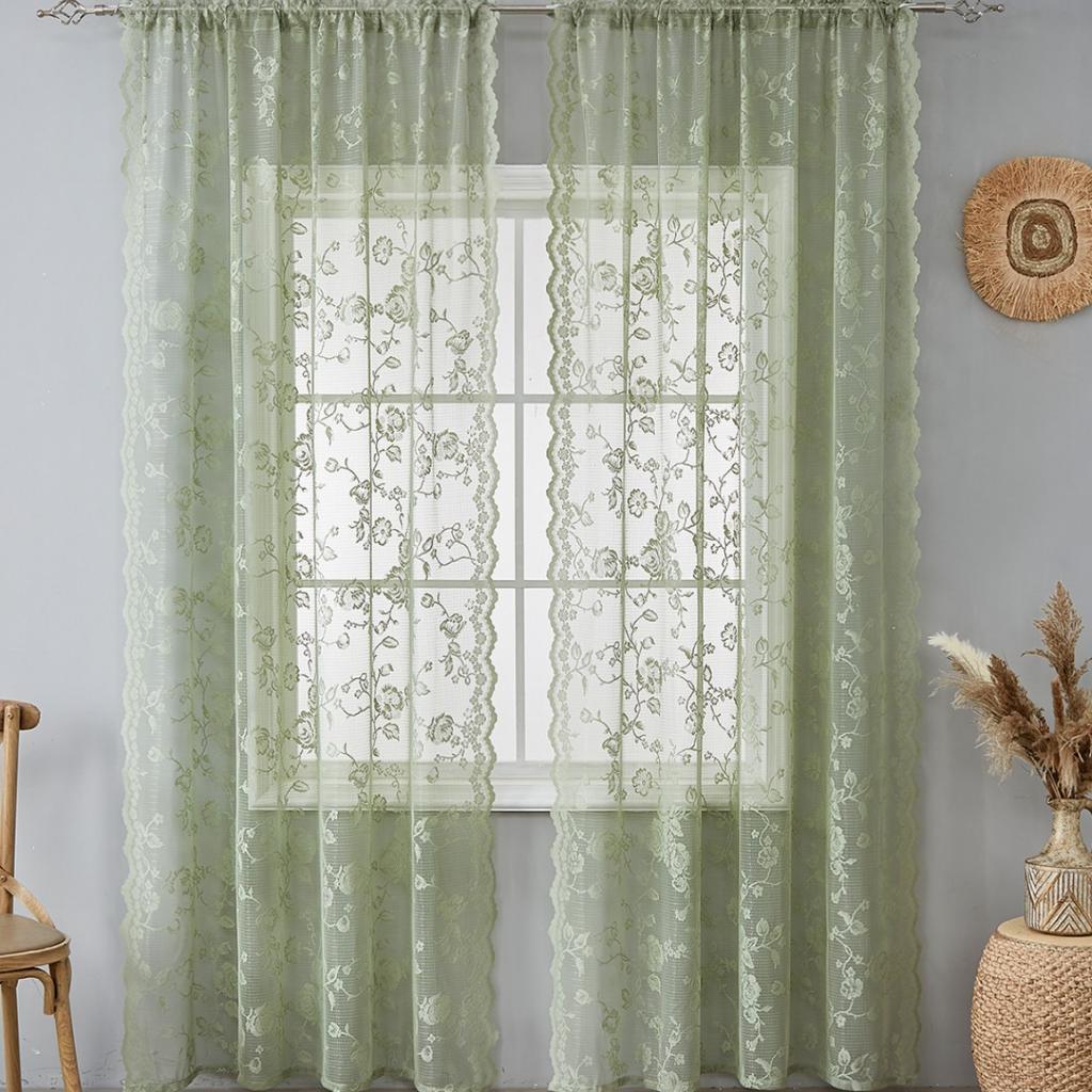 Fransk Stil Gardiner Gröna Genomskinliga Gardiner Vintage Dörrgardiner Ljusfiltrerande Dubbla Lager Spets Genomskinliga Gardiner Sovrum Avdelningsgardiner Buk