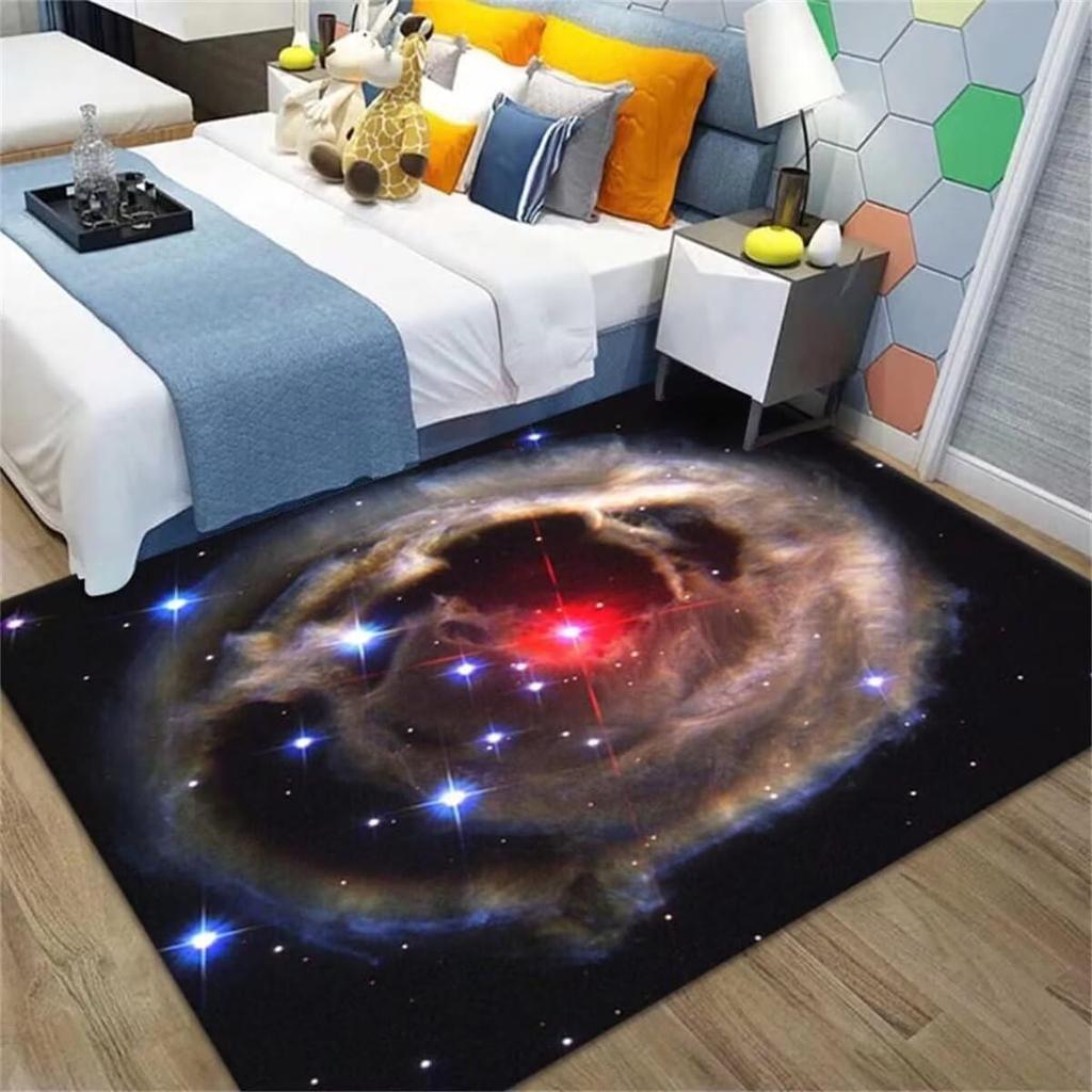 Galaxy Starry Sky Pattern Carpets Modern Home Non-Slip Decor Rug Space Theme Mat for Living Room Bedroom Kids Room